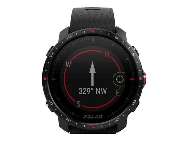 Polar Grit X Pro - Svart DLC - sportsur med bånd - FKM fluoroelastomer - svart - båndbredde: M/L - display 1.2" - Bluetooth - 47 g
