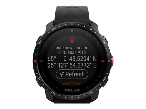 Polar Grit X Pro - Svart DLC - sportsur med bånd - FKM fluoroelastomer - svart - båndbredde: M/L - display 1.2" - Bluetooth - 47 g