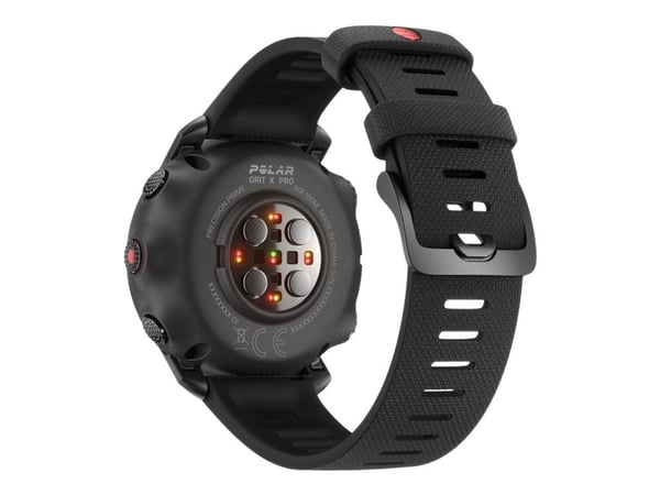 Polar Grit X Pro - Svart DLC - sportsur med bånd - FKM fluoroelastomer - svart - båndbredde: M/L - display 1.2" - Bluetooth - 47 g