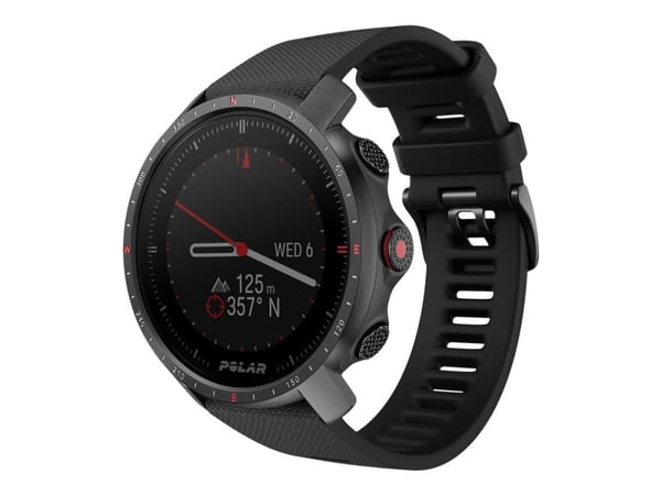 Polar Grit X Pro - Svart DLC - sportklocka med band - FKM fluorelastomer - svart - bandstorlek: M/L - display 1.2" - Bluetooth - 47 g