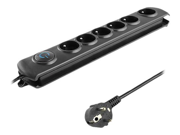 Qoltec Quick Switch - Overspenningsavleder - AC 230 V - 3680 watt - utgangskontakter: 6 - 5 m kabel - svart