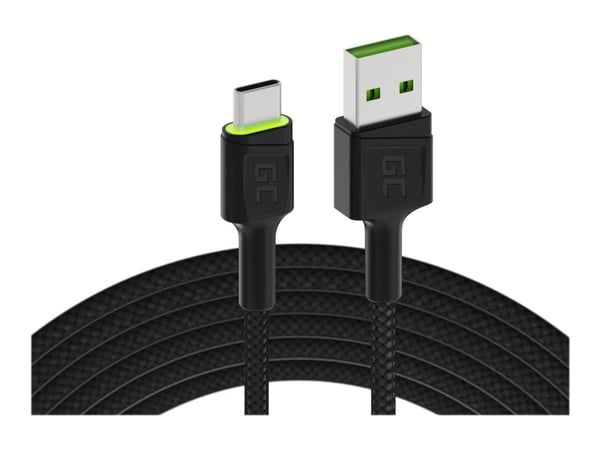 Green Cell Cell Ray - USB-kabel - USB-C (hann) grønn LED-belysning til USB (hann) - 2 m - svart