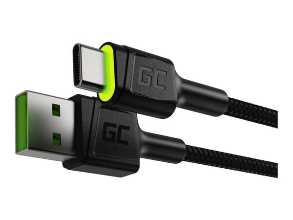 Green Cell Cell Ray - USB-kabel - USB-C (hann) grønn LED-belysning til USB (hann) - 2 m - svart