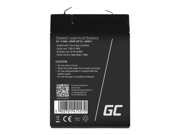 Green Cell - UPS-batteri - 1 x batteri - Sealed Lead Acid (SLA) - 5 Ah - svart