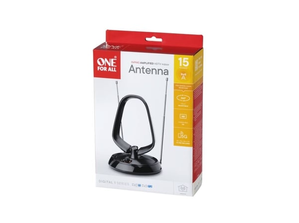 One For All Value Line DVB-T Indoor Antenne 5G, Sisätila, Musta, 1 m, DVB-T, DVB-T2, IEC male connector, VHF, UHF
