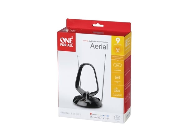 One For All Value Line DVB-T Indoor Antenne 5G, Sisätila, Musta, 1 m, DVB-T, DVB-T2, IEC male connector, VHF, UHF