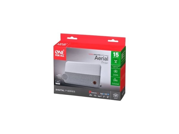One For All Design Line 360° DVB-T2 1080p Gewebe Antenne white 5G, Innendørs, Hvit, 1,8 m, DVB-T, DVB-T2, IEC male connector, UHF