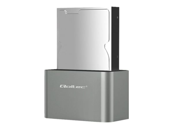 Qoltec - HDD-dokkestasjon - brønner: 1 - 2.5", 3.5" - SATA - USB 3.0 - sølv
