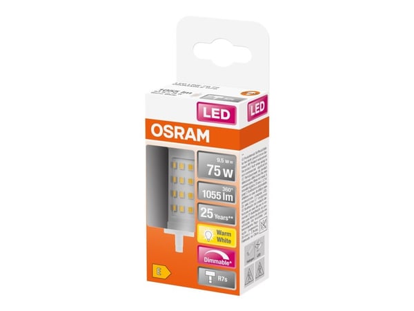OSRAM LED LINE - LED-lyspære - form: korn - klar finish - R7s - 9.5 W (ekvivalent 75 W) - klasse E - varmt hvitt lys - 2700 K