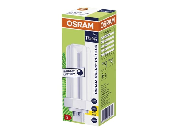 OSRAM DULUX T/E PLUS - Ikke-integrert kompakt fluorescerende lyspære - form: T12X3 - GX24q-3 - 26 W (ekvivalent 26.5 W) - klasse G - varmt hvitt ly...