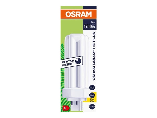 OSRAM DULUX T/E PLUS - Ikke-integrert kompakt fluorescerende lyspære - form: T12X3 - GX24q-3 - 26 W (ekvivalent 26.5 W) - klasse G - varmt hvitt ly...