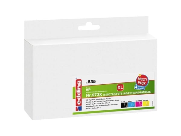 Edding EDD-635, musta, Syaani, Magenta, Keltainen, 246 ml, 110 ml, 4 kpl, 13500 sivua, Monipakkaus