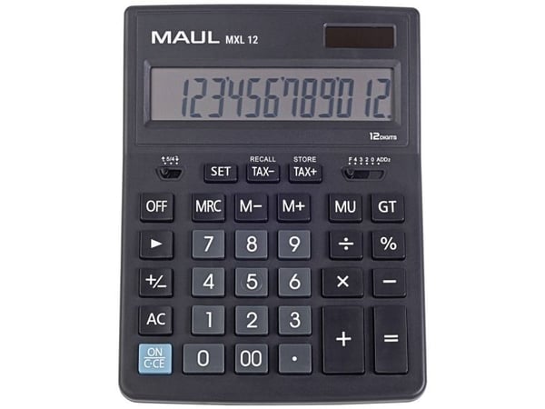 MAUL MXL 12, Desktop, Skjerm, 12 sifre, 1 linjer, Batteri, Svart