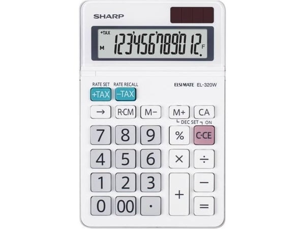 Sharp EL320WB, Desktop, Grunnleggende, 12 sifre, Vippbar skjerm, Batteri/Solcelle, Hvit