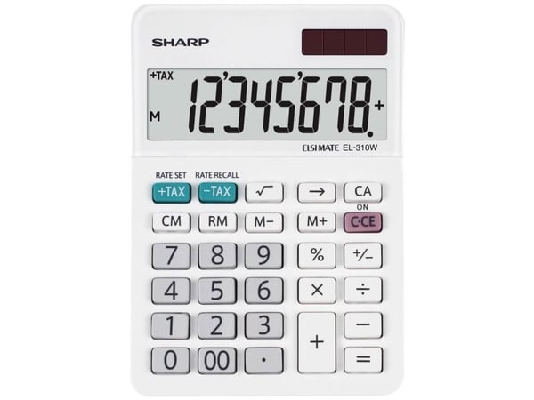 Sharp EL-310W, Skrivbord, Finansiell, 8 siffror, 1 linjer, Batteri/solcell, Vit
