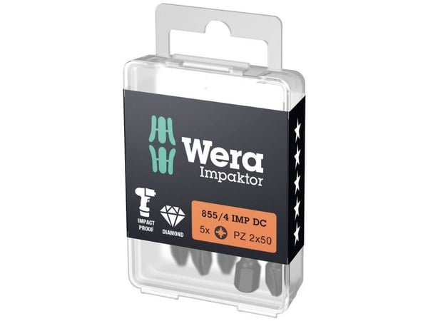 Wera 855/4 IMP DC PZ DIY, 5 stykker, Pozidriv, PZ 2, 50 mm, 50 mm, 17 mm