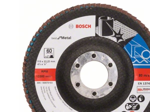 Bosch tilbehør 2608605451 X571 lamellslipeskive Ø 115 mm, boringsdiameter 22,33 mm, korn 60, stål (1 stk.)