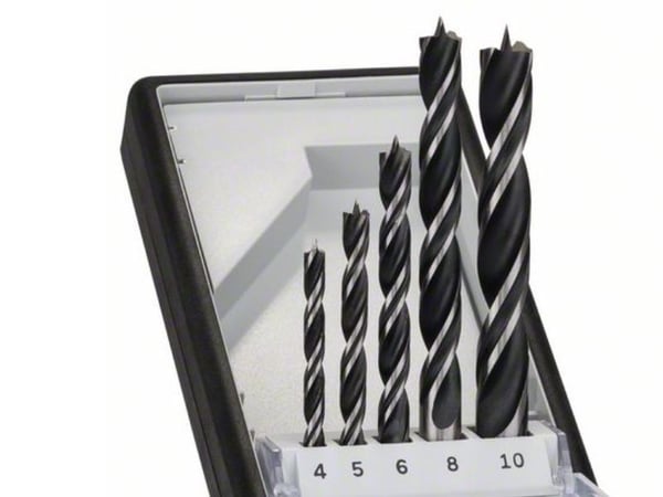 Bosch Robust Line - Borsett - for bløtt tre, løvtre - brad-punktsbit - 5 deler - 5 mm, 6 mm, 8 mm, 10 mm, 4 mm - cylindrical