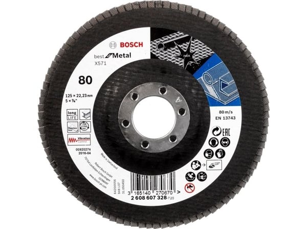 Bosch Accessories 2608607328 X571 lamellslipeskive diameter 125 mm boringsdiameter 22,33 mm kornstørrelse 80 stål 1 stk