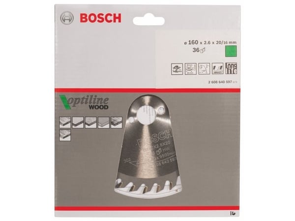 Bosch Optiline Wood - Sirkelformet sagblad - for tre - 160 mm - 36 tenner