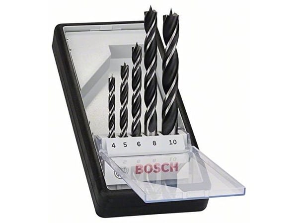 Bosch Robust Line - Borsett - for bløtt tre, løvtre - brad-punktsbit - 5 deler - 5 mm, 6 mm, 8 mm, 10 mm, 4 mm - cylindrical