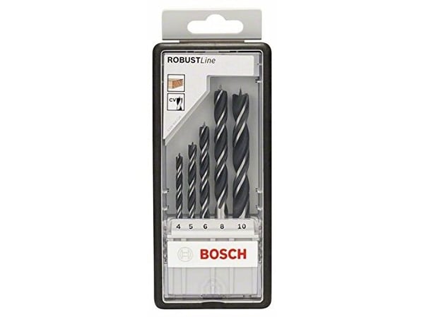 Bosch Robust Line - Borsett - for bløtt tre, løvtre - brad-punktsbit - 5 deler - 5 mm, 6 mm, 8 mm, 10 mm, 4 mm - cylindrical