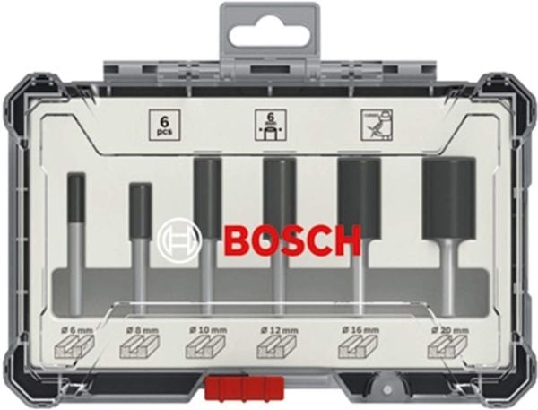 Bosch - Fresekutter - for bløtt tre, løvtre - 6 deler - 6 mm, 8 mm, 10 mm, 12 mm, 16 mm, 20 mm - cylindrical - lengde: 54 mm, 50 mm, 60 mm