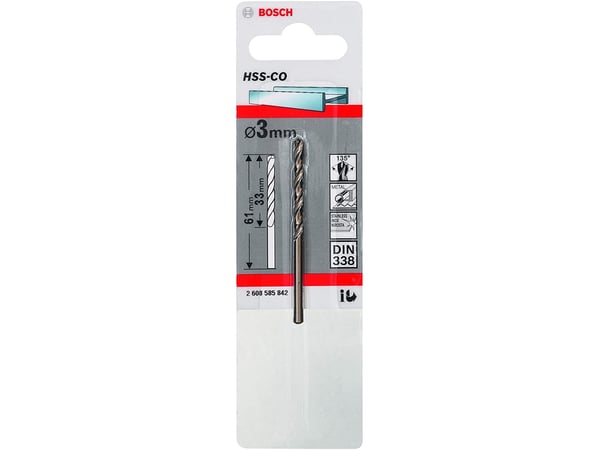 Bosch HSS-Co - Bor - bor - 3 mm - cylindrical - lengde: 61 mm