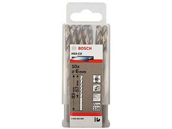 Bosch HSS-Co - Bor - bor - 10 deler - 6 mm - H8 - cylindrical - lengde: 93 mm
