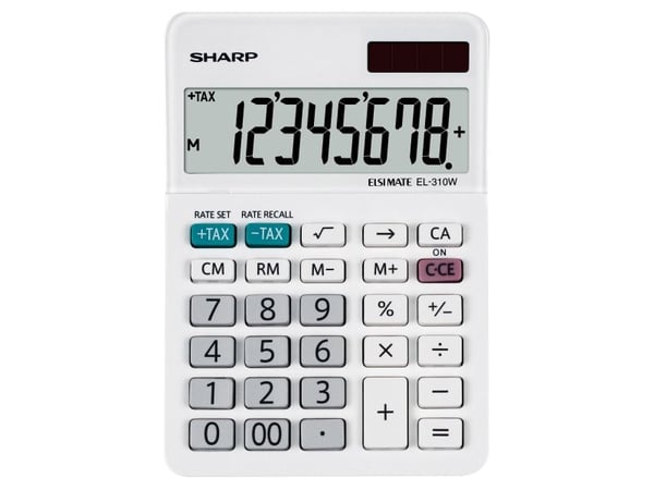 Sharp EL-310W, Desktop, Økonomi, 8 sifre, 1 linjer, Batteri/Solcelle, Hvit