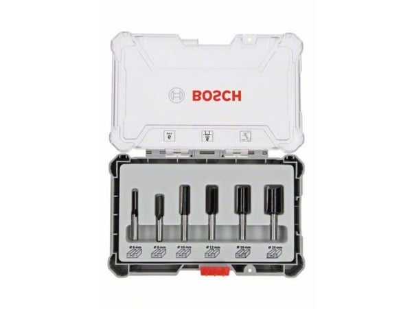 Bosch - Fresekutter - for bløtt tre, løvtre - 6 deler - 6 mm, 8 mm, 10 mm, 12 mm, 16 mm, 20 mm - cylindrical - lengde: 54 mm, 50 mm, 60 mm