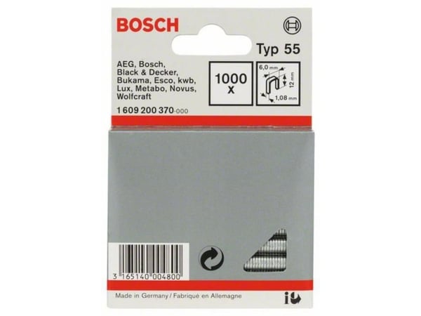 Bosch 1609200370, Pakke med stifter, 1,2 cm, Festing, 6 mm, 1000 stifter, Rustfritt stål