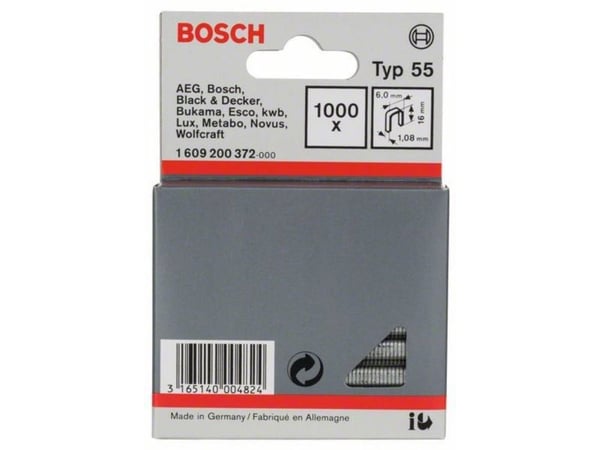 Bosch 1609200372, Pakke med stifter, 1,6 cm, Festing, 6 mm, 1000 stifter, Rustfritt stål