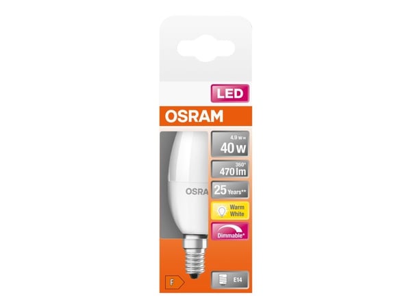 OSRAM LED SUPERSTAR - LED-lyspære - form: B35 - mattslipt finish - E14 - 4.9 W (ekvivalent 40 W) - klasse F - varmt hvitt lys - 2700 K