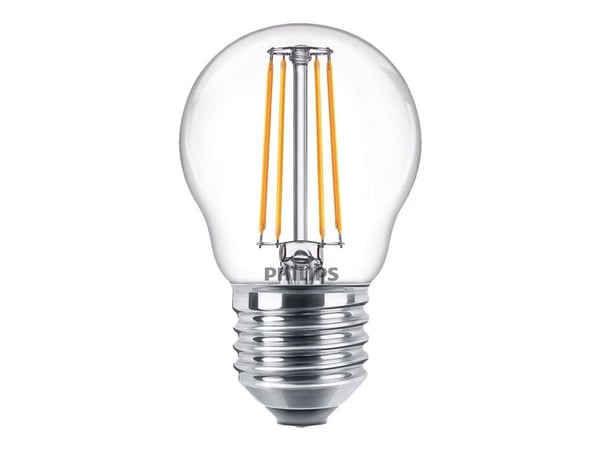 Philips - LED-filamentlyspære - form: P45 - klar finish - E27 - 4.3 W (ekvivalent 40 W) - klasse F - varmt hvitt lys - 2700 K