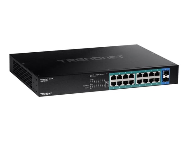 TRENDnet TPE TG182 - Kytkin - 16 x 10/100/1000 (PoE+) + 2 x SFP - monterbar på stativ - PoE+ (240 W)