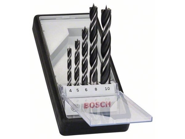 Bosch Robust Line - Borsett - for bløtt tre, løvtre - brad-punktsbit - 5 deler - 5 mm, 6 mm, 8 mm, 10 mm, 4 mm - cylindrical