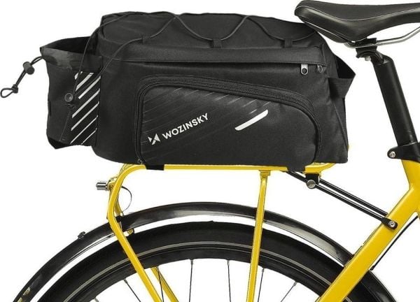 Hurtel Wozinsky sykkel bag for bærerstativ med skulderrem 9L (regntrekk inkludert) svart (WBB22BK)