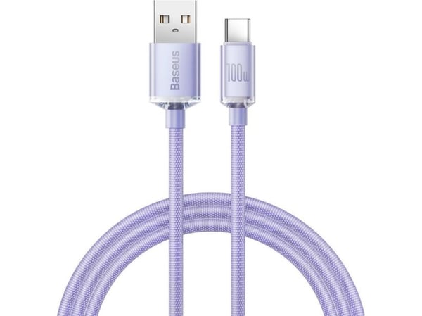 Baseus Crystal Shine, 1,2 m, USB A, USB C, 0,48 Gbit/sek., Lilla