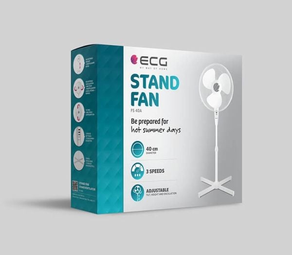 ECG FS 40A, Husholdningsvifte, Hvit, Gulv, Metall, Plast, 67 dB, 40 cm