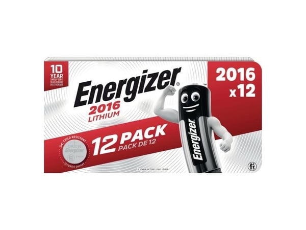 Knapcellebatteri, Energizer Lithium, CR2016, 12 stk