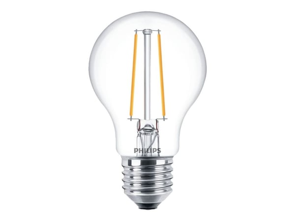 Philips - LED-filamentlyspære - form: A60 - klar finish - E27 - 1.5 W (ekvivalent 15 W) - klasse F - varmt hvitt lys - 2700 K