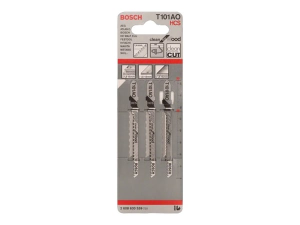 Bosch clean for Wood T 101 AO - Stikksagblad - for kryssfinér, bløtt tre, laminerte paneler, ikke-slipende trematerialer - 3 deler - T-skaft - leng...