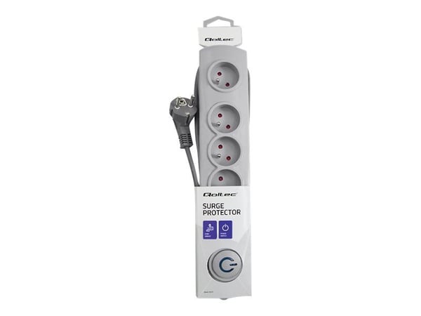 Qoltec - Strømstødsbeskytter - AC 230 V - 3680 Watt - output-stikforbindelser: 5 - 3 m ledning - Frankrig - grå