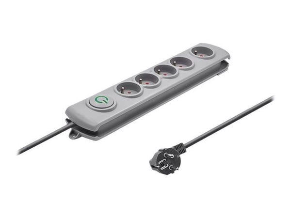 Qoltec - Strømstødsbeskytter - AC 230 V - 3680 Watt - output-stikforbindelser: 5 - 3 m ledning - Frankrig - grå