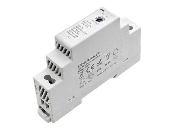 Qoltec - Strømforsyning (DIN-skinnemonterbar) - AC 100-240 V - 15 watt - grå