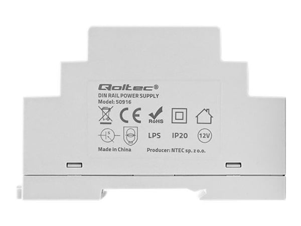 Qoltec - Strømforsyning (DIN-skinnemonterbar) - AC 100-240 V - 15 watt - grå