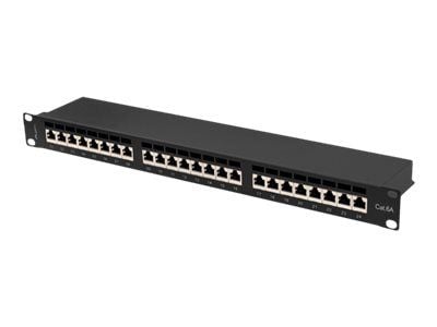 Lanberg PPSA-1024-B - Koblingspanel - rackmonterbar - CAT 6a - STP - RJ-45 X 24 - RAL 9004, svart - 1U - 19"