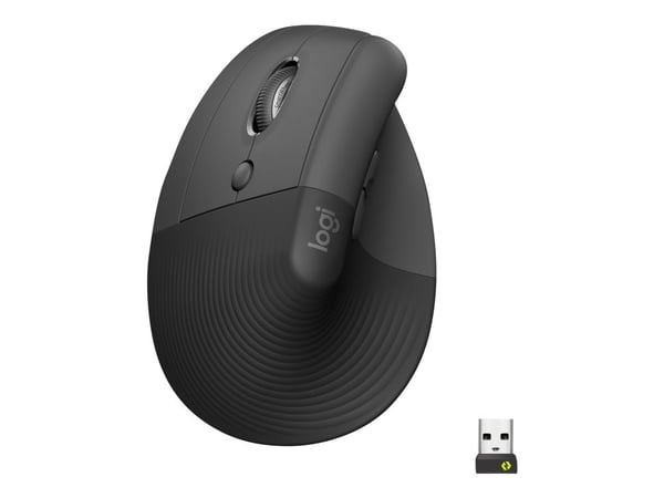 Logitech Lift (venstrehånd) - Vertikal mus - ergonomisk - optisk - 6 knapper - trådløst, ledninger - Bluetooth, 2,4 GHz - trådløs mottaker (USB) - ...