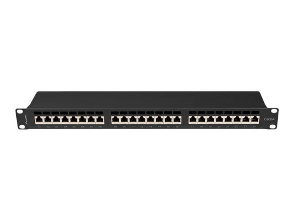 Lanberg PPSA-1024-B - Koblingspanel - rackmonterbar - CAT 6a - STP - RJ-45 X 24 - RAL 9004, svart - 1U - 19"
